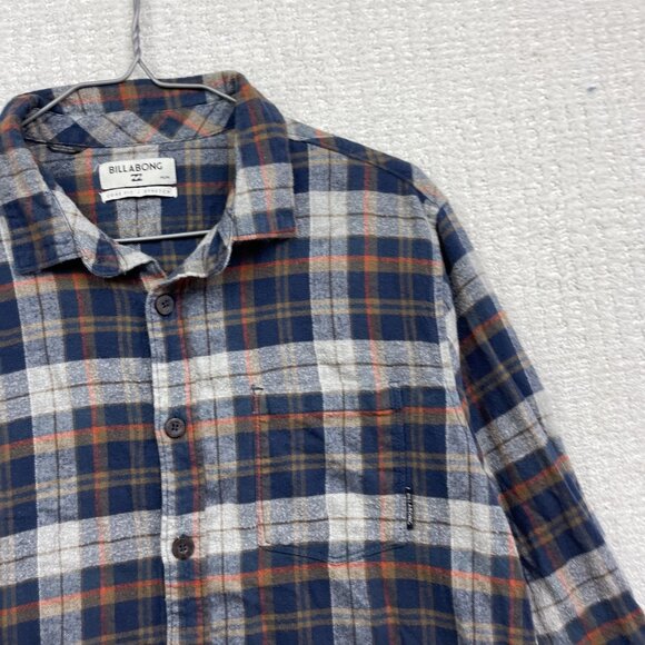 Billabong Shirt Mens M Blue / Brown Plaid Long Sleeve Flannel Core Fit / Stretch - Picture 4 of 14